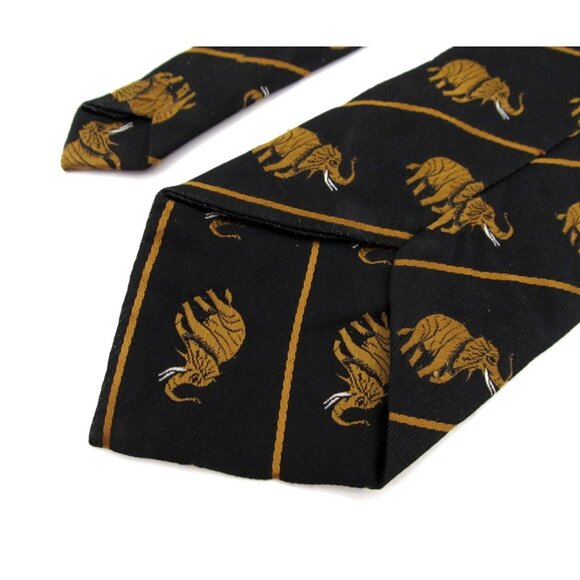 Vintage Wildlife Wide Tie Lot Trevira Elephant Silk Italian Animals Gold Navy - Picture 16 of 16